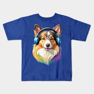 Colorful dog with headphones - Shetland Sheepdog Kids T-Shirt